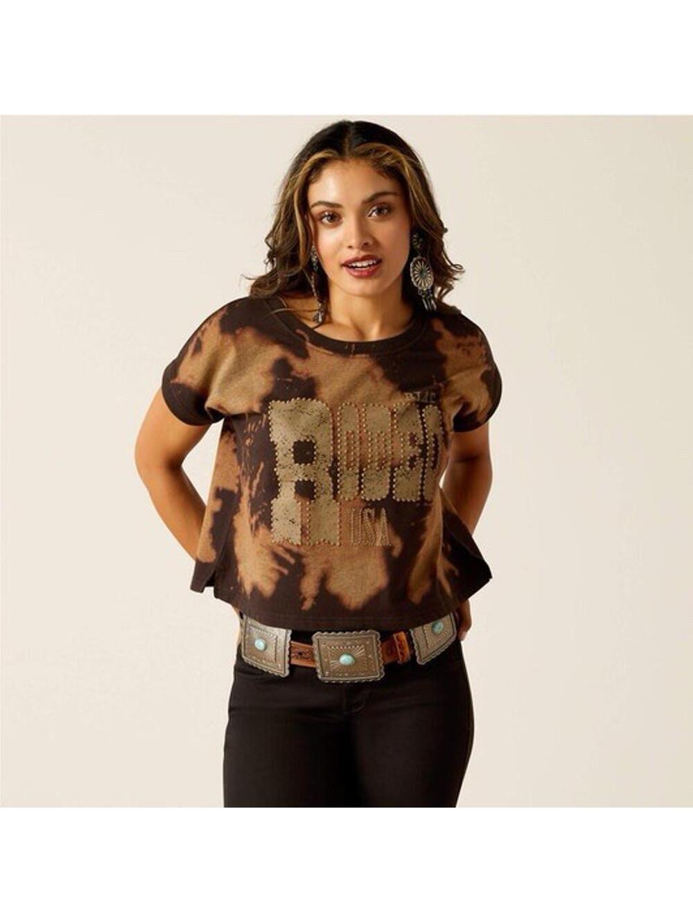NWT Ariat Women’s Sz M Rodeo USA Cut Out Back Crop Top Bleach Western Design